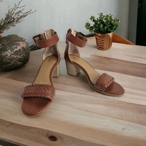 BASS Perri Sandals Womens Size 9M Brown Chunky Heel Ankle Strap Braided